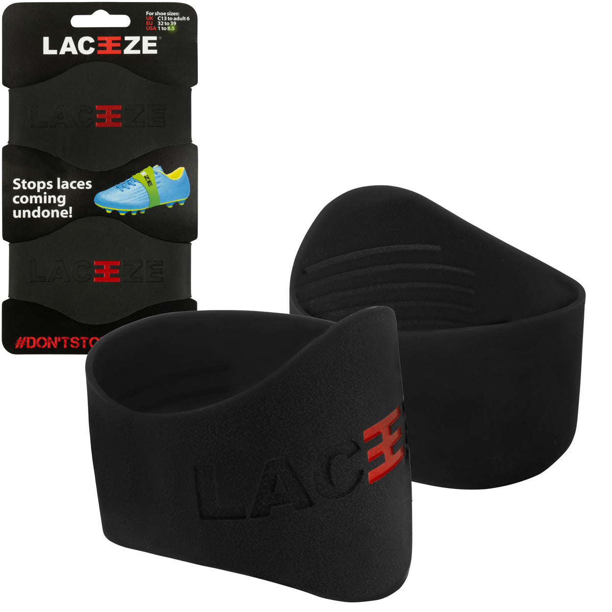 Laceeze Original silicon bands keep kids’ football laces tied Black - Noir 